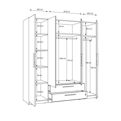 Šatníková skriňa so zrkadlom MARO 200x213 cm dub artisan