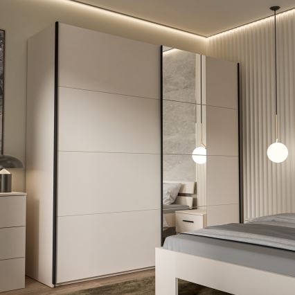 Šatníková skriňa so zrkadlom ODEN 220x210 cm béžová