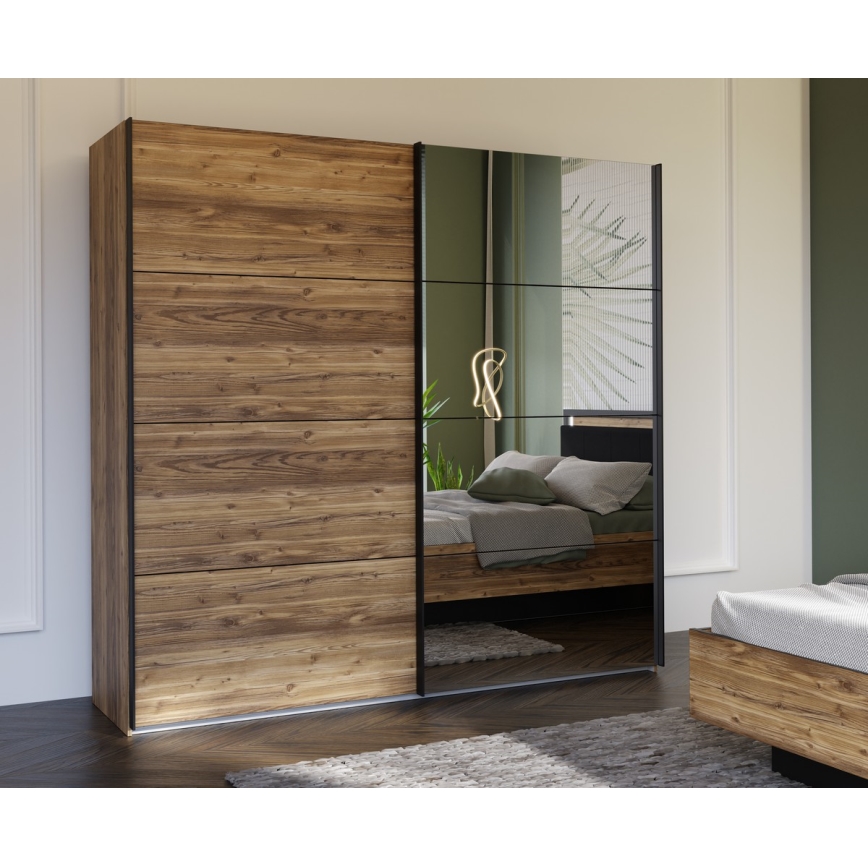 Šatníková skriňa so zrkadlom OREN 220x210 cm dub artisan