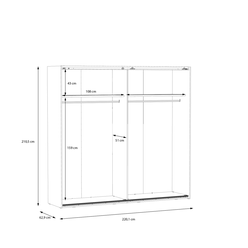 Šatníková skriňa so zrkadlom OREN 220x210 cm dub artisan