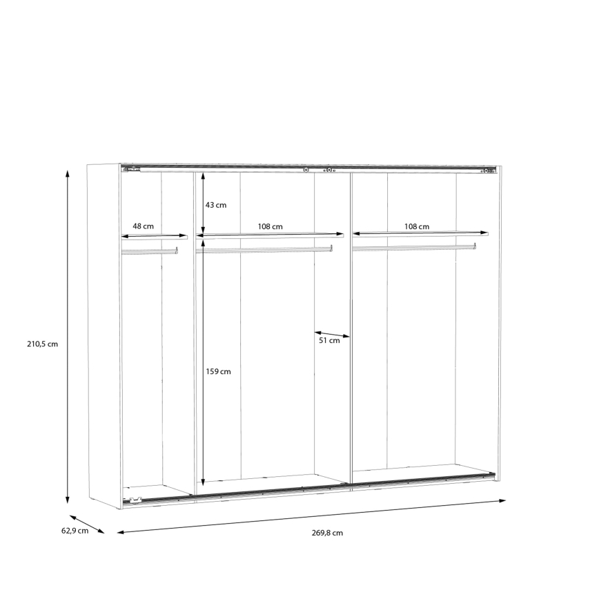 Šatníková skriňa so zrkadlom OREN 270x210 cm dub artisan