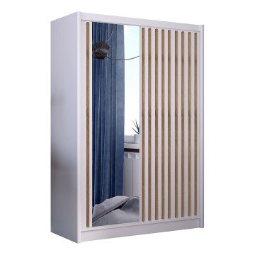 Šatníková skriňa so zrkadlom SANTINO 150x215 cm biela/dub craft