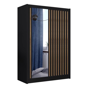 Šatníková skriňa so zrkadlom SANTINO 150x215 cm čierna/dub craft