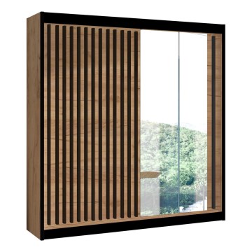 Šatníková skriňa so zrkadlom SANTINO 203x215 cm dub craft/čierna