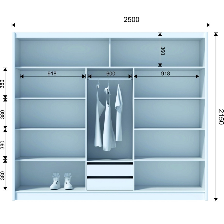 Šatníková skriňa so zrkadlom SANTINO 250x215 cm čierna/dub craft