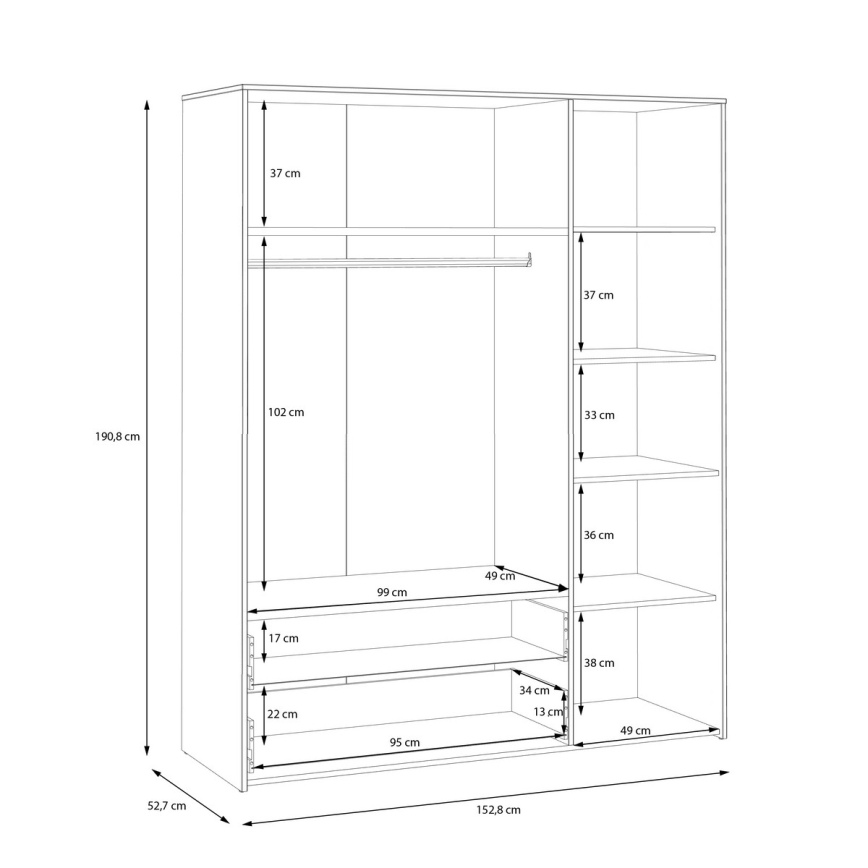 Šatníková skriňa URO 152x190 cm dub artisan/biela