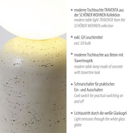 Schöner Wohnen 12543-42 - Stolová lampa TRAVENTA 1xG9/10W/230V betón