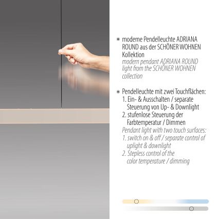 Schöner Wohnen 12577-39 - Stmievateľný LED luster na lanku ADRIANA ROUND 2xLED/24W/230V 2700/3000/3500/4000/5000K 160 cm sivá