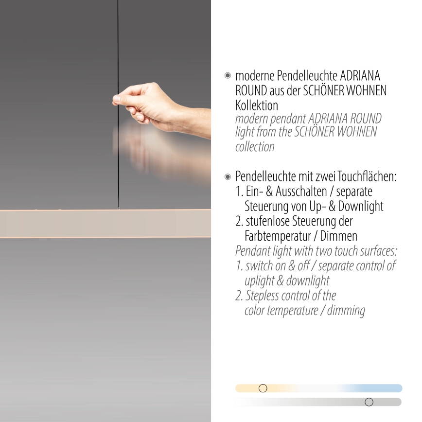 Schöner Wohnen 12577-39 - Stmievateľný LED luster na lanku ADRIANA ROUND 2xLED/24W/230V 2700/3000/3500/4000/5000K 160 cm sivá