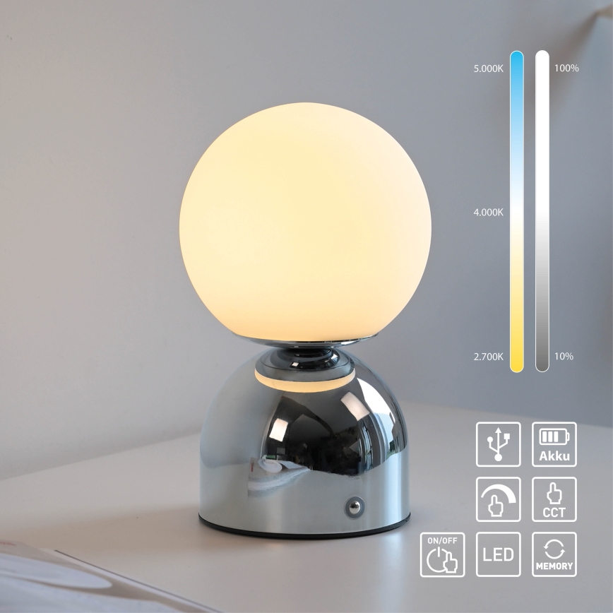 Schöner Wohnen 19218-17 - LED stmievateľná dotyková nabíjacia stolná lampa RUDI LED/1,2W/5V 3000-6000K 1200 mAh lesklý chróm