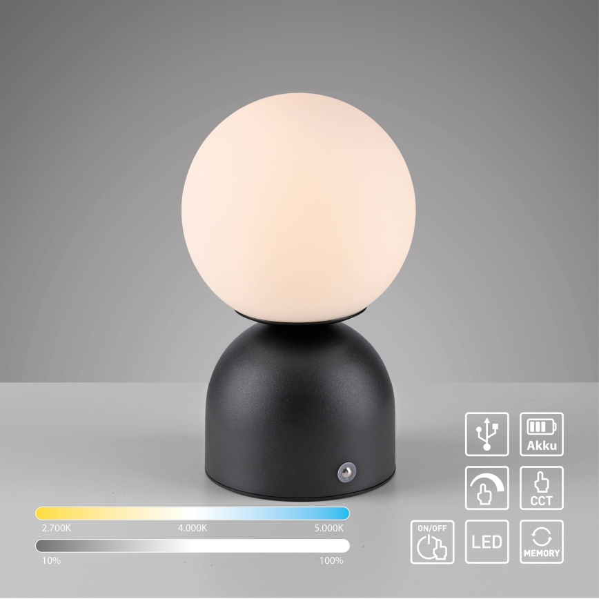 Schöner Wohnen 19218-18 - LED stmievateľná dotyková nabíjateľná stolová lampa RUDI LED/1,2W/5V 3000-6000K 1200 mAh čierna