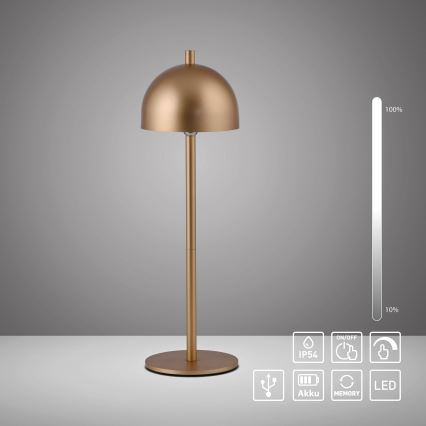 Schöner Wohnen 19244-12 - LED stmievateľná dotyková nabíjacia vonkajšia stolová lampa BELLIS LED/2,5W/5V 2600 mAh IP54 zlatá