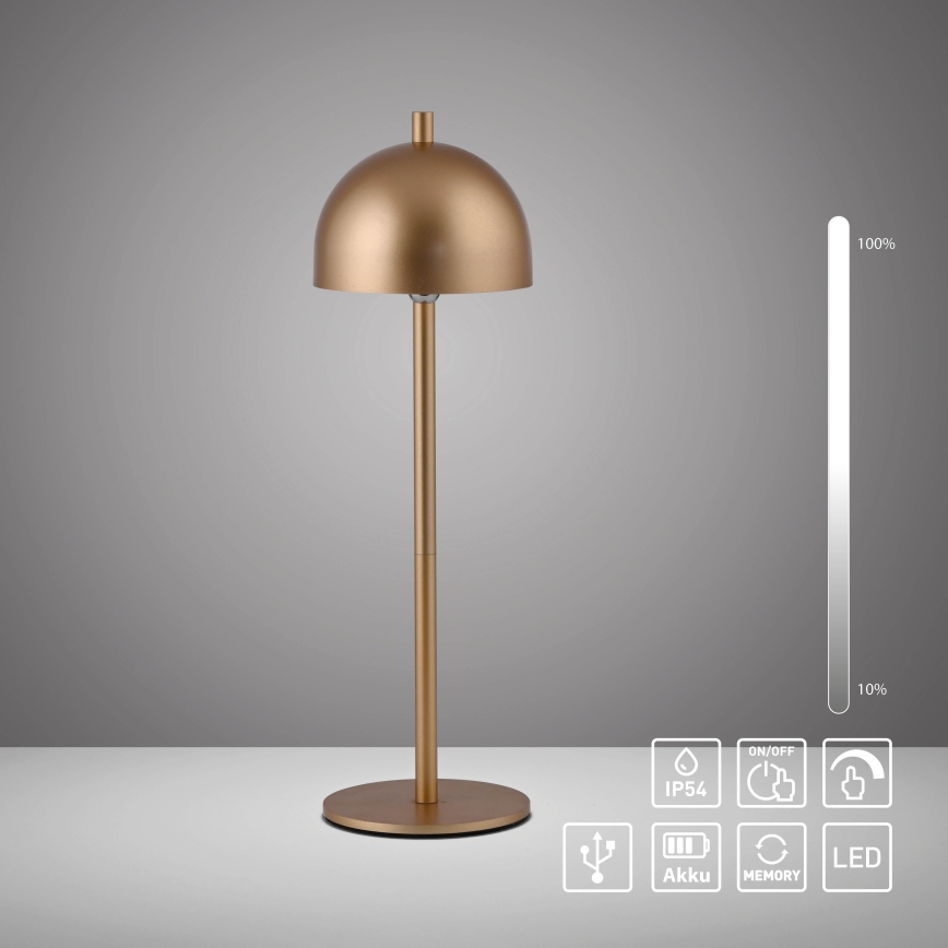 Schöner Wohnen 19244-12 - LED stmievateľná dotyková nabíjacia vonkajšia stolová lampa BELLIS LED/2,5W/5V 2600 mAh IP54 zlatá