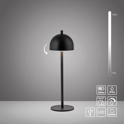 Schöner Wohnen 19244-18 - LED stmievateľná dotyková nabíjateľná vonkajšia stolová lampa BELLIS LED/2,5W/5V 2600 mAh IP54 čierna