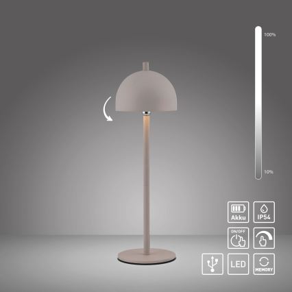 Schöner Wohnen 19244-39 - LED stmievateľná dotyková nabíjateľná vonkajšia stolná lampa BELLIS LED/2,5W/5V 2600 mAh IP54 sivá
