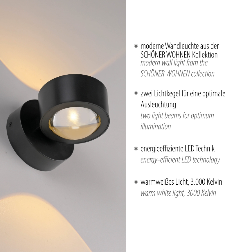 Schöner Wohnen 19331-18 - LED nástenné svietidlo CHIA 2xLED/2W/230V čierne