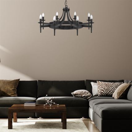 Searchlight - Luster na reťazi CARTWHEEL 8xE14/60W/230V čierna