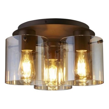 Searchlight - Stropné svietidlo SWEDEN 3xE27/60W/230V pr. 39 cm hnedá/dymová