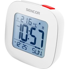 Sencor - Budík s LCD displejom a teplomerom 2xAAA biela