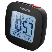 Sencor - Budík s LCD displejom a teplomerom 2xAAA čierna