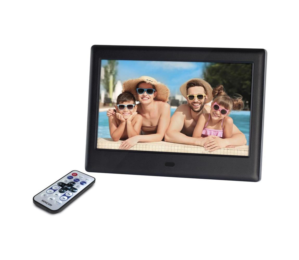 Sencor - Digitálny fotorámik 7" s reproduktorom 230V čierny + diaľkové ovládanie 35055407