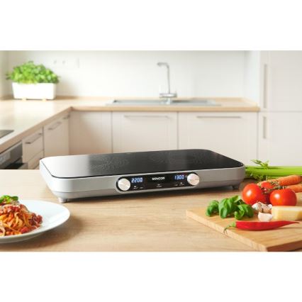 Sencor - Dvojplatničkový sklokeramický varič s LCD displejom 3500W/230V
