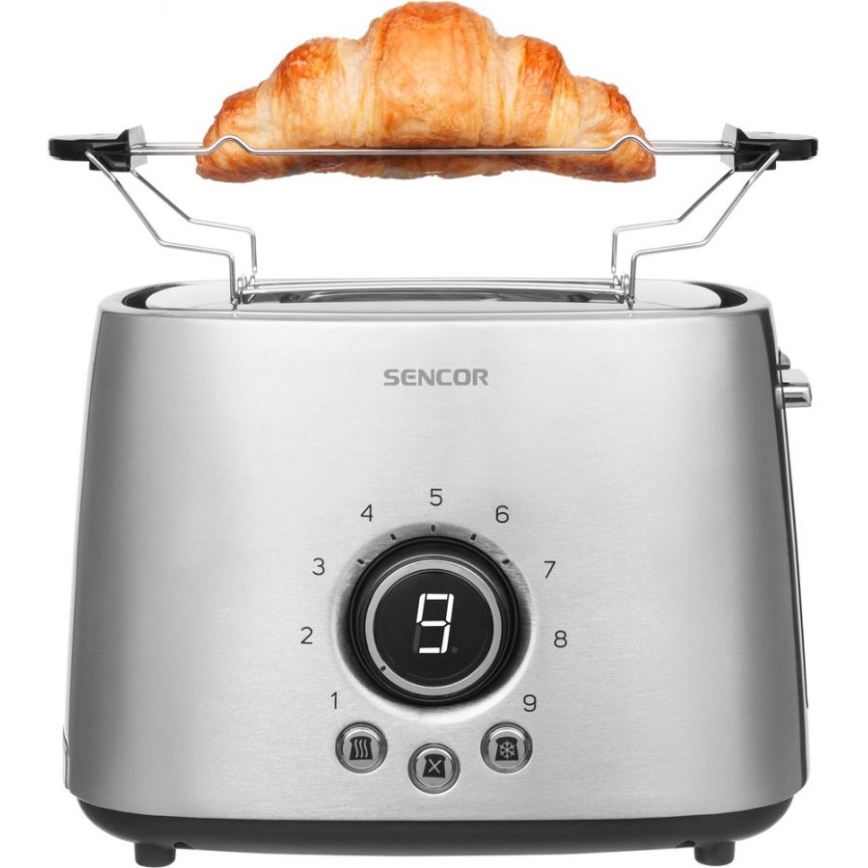 Sencor - Hriankovač s dvoma otvormi a roštom na ohrievanie pečiva 1000W/230V strieborný