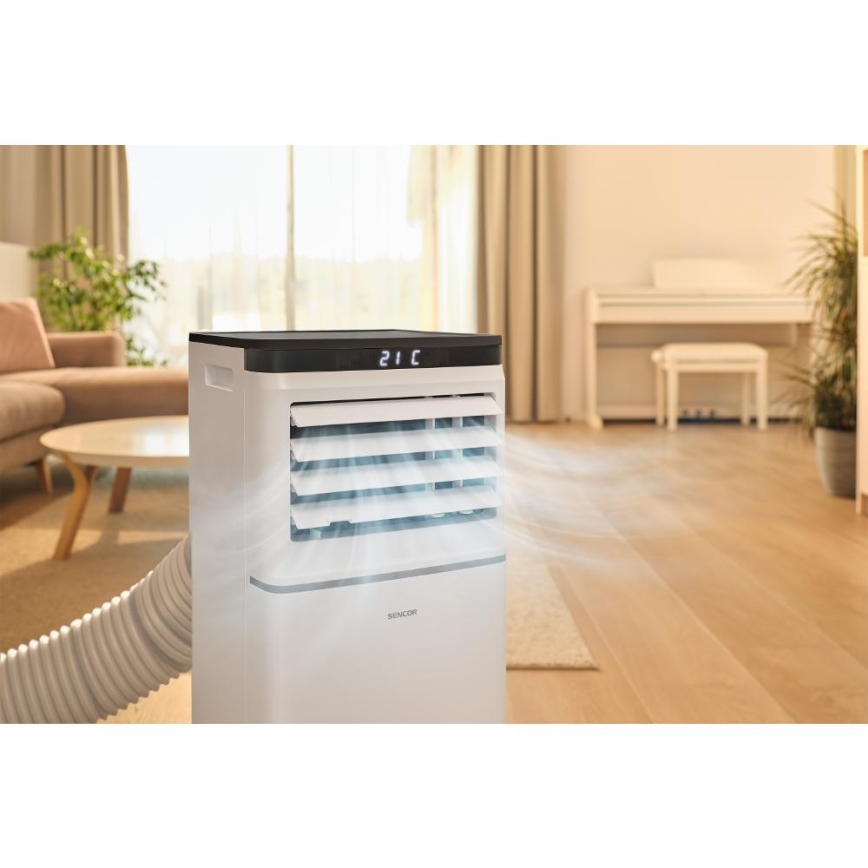 Sencor - Inteligentná mobilná klimatizácia 3 v 1 vrátane kompletného príslušenstva 1020 W/230 V 10 000 BTU Wi‑Fi, biela, s diaľkovým ovládaním