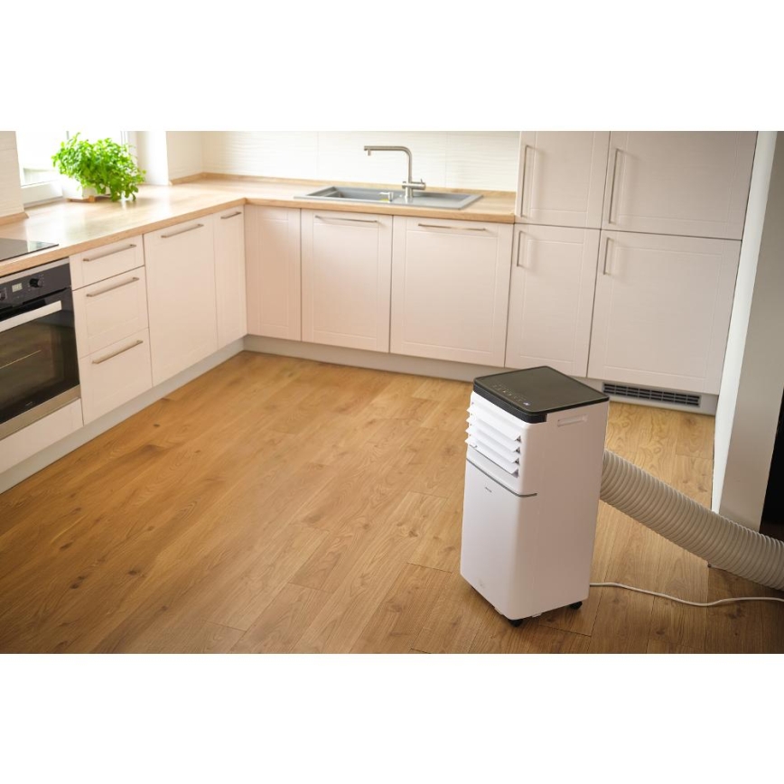 Sencor - Inteligentná mobilná klimatizácia 3 v 1 vrátane kompletného príslušenstva 760W/230V 7000 BTU Wi‑Fi biela + diaľkové ovládanie