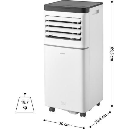 Sencor - Inteligentná mobilná klimatizácia 3 v 1 vrátane kompletného príslušenstva 760W/230V 7000 BTU Wi‑Fi biela + diaľkové ovládanie