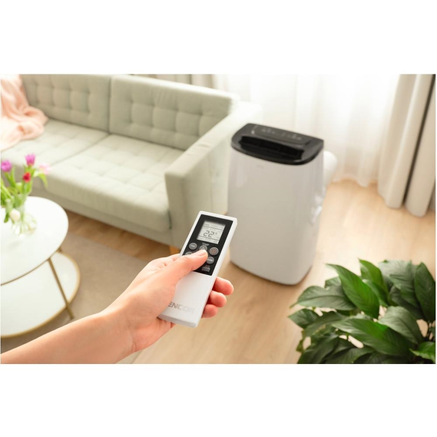 Sencor - Inteligentná mobilná klimatizácia 4 v 1 vrátane kompletného príslušenstva 1700 W/230 V 12 000 BTU Wi-Fi biela + diaľkové ovládanie