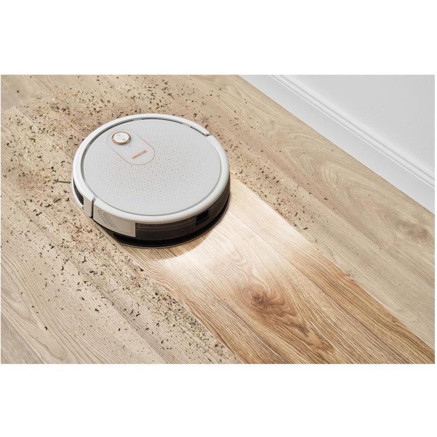 Sencor - Inteligentný robotický vysávač s mopom 2v1 28W/2600 mAh Wi-Fi biela + diaľkové ovládanie