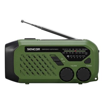 Sencor - Kempingové rádio so solárnym panelom a LED baterkou 5V/2000 mAh IPX4 zelená