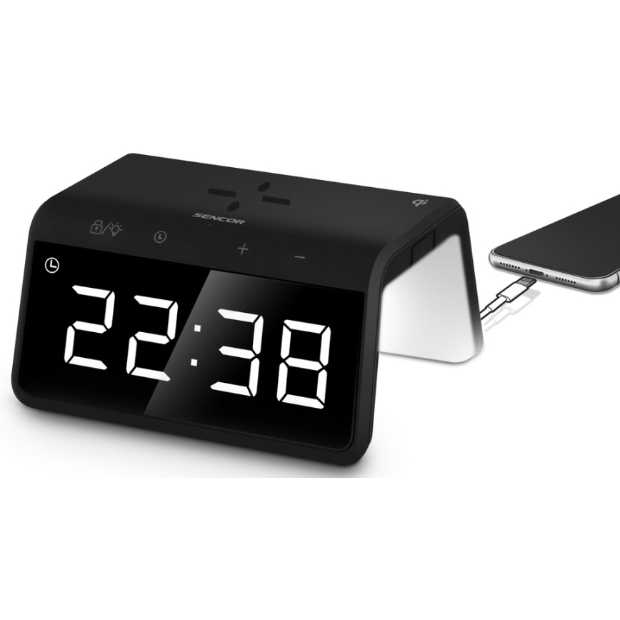 Sencor - LED RGB Budík s bezdrôtovým nabíjaním 10W/1xCR2032