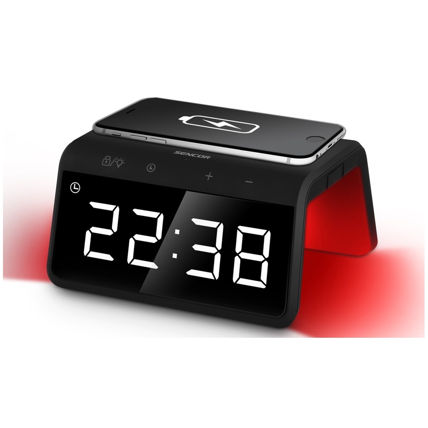 Sencor - LED RGB Budík s bezdrôtovým nabíjaním 10W/1xCR2032