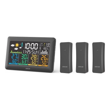 Sencor - Meteostanica s farebným LCD displejom + 3 senzory 3xAA + 6xAA čierna
