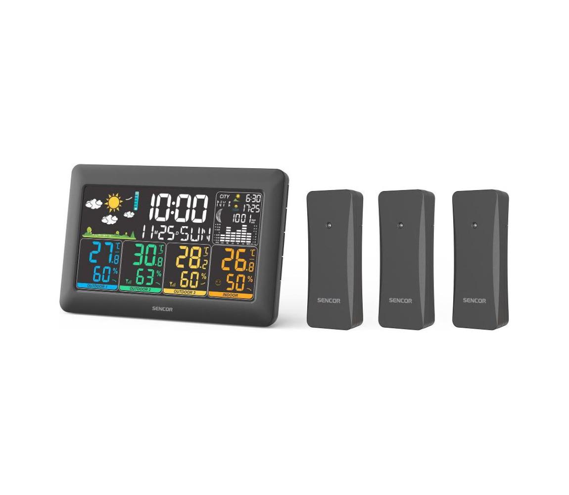 Sencor - Meteostanica s farebným LCD displejom + 3 senzory 3xAA + 6xAA čierna 52000383