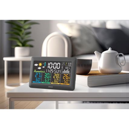 Sencor - Meteostanica s farebným LCD displejom + 3 senzory 3xAA + 6xAA čierna