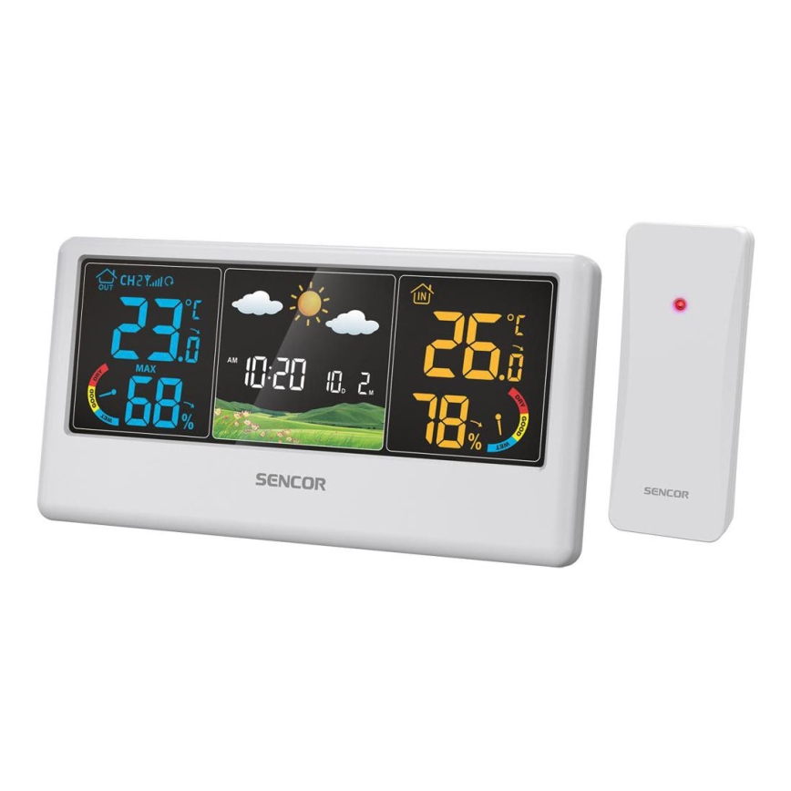 Sencor - Meteostanica s farebným LCD displejom 3xAAA + 2xAA biela