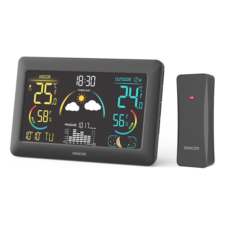 Sencor - Meteostanica s farebným LCD displejom a budíkom 5V 3xAA + 2xAA