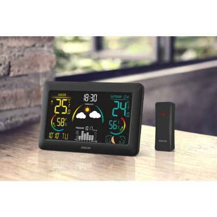 Sencor - Meteostanica s farebným LCD displejom a budíkom 5V 3xAA + 2xAA