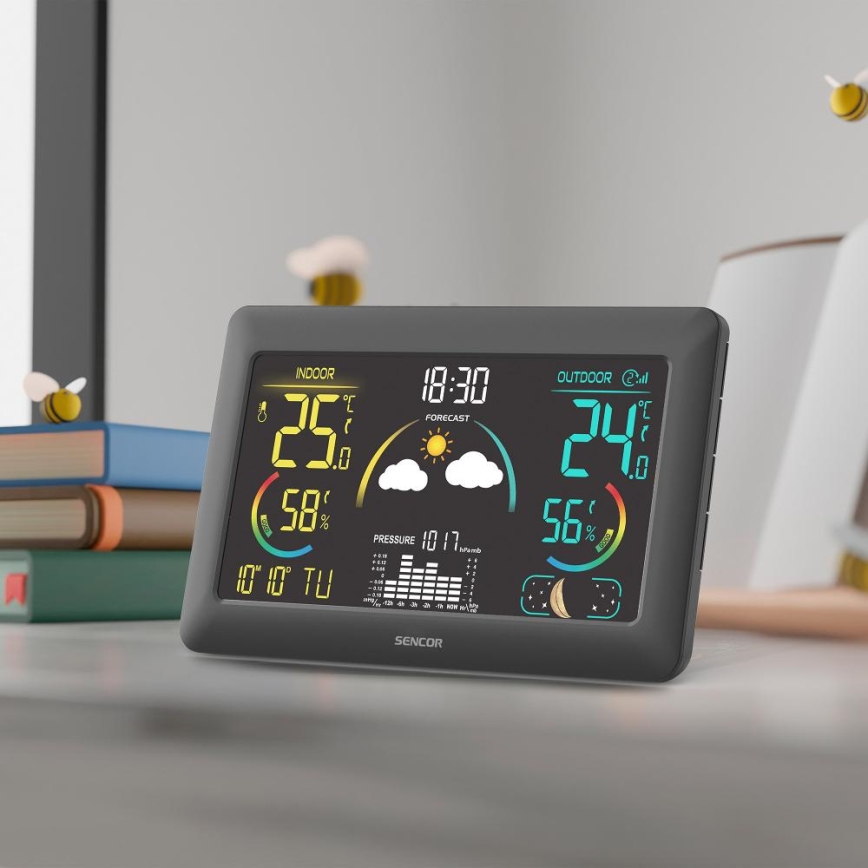 Sencor - Meteostanica s farebným LCD displejom a budíkom 5V 3xAA + 2xAA