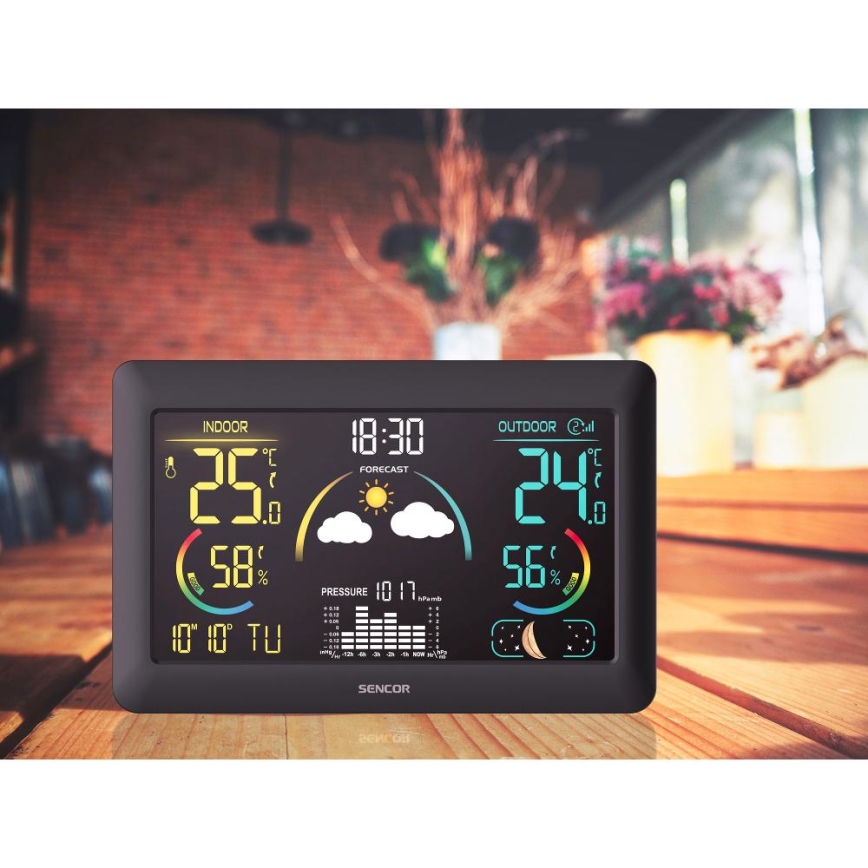 Sencor - Meteostanica s farebným LCD displejom a budíkom 5V 3xAA + 2xAA
