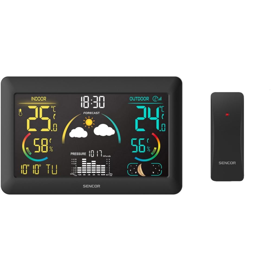 Sencor - Meteostanica s farebným LCD displejom a budíkom 5V 3xAA + 2xAA