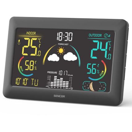 Sencor - Meteostanica s farebným LCD displejom a budíkom 5V 3xAA + 2xAA