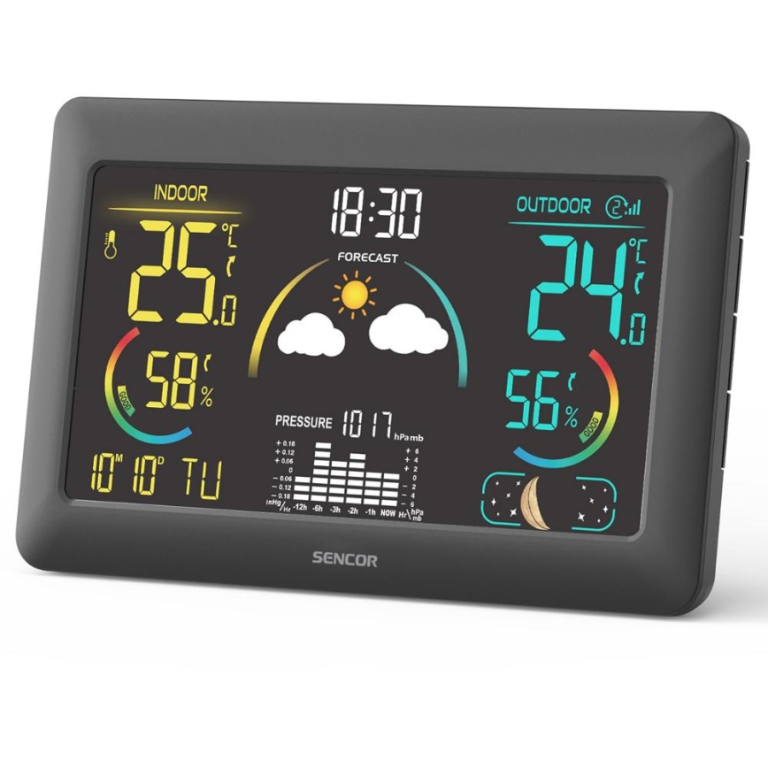 Sencor - Meteostanica s farebným LCD displejom a budíkom 5V 3xAA + 2xAA