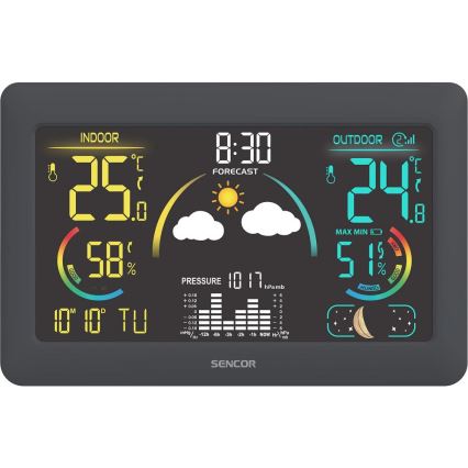 Sencor - Meteostanica s farebným LCD displejom a budíkom 5V 3xAA + 2xAA
