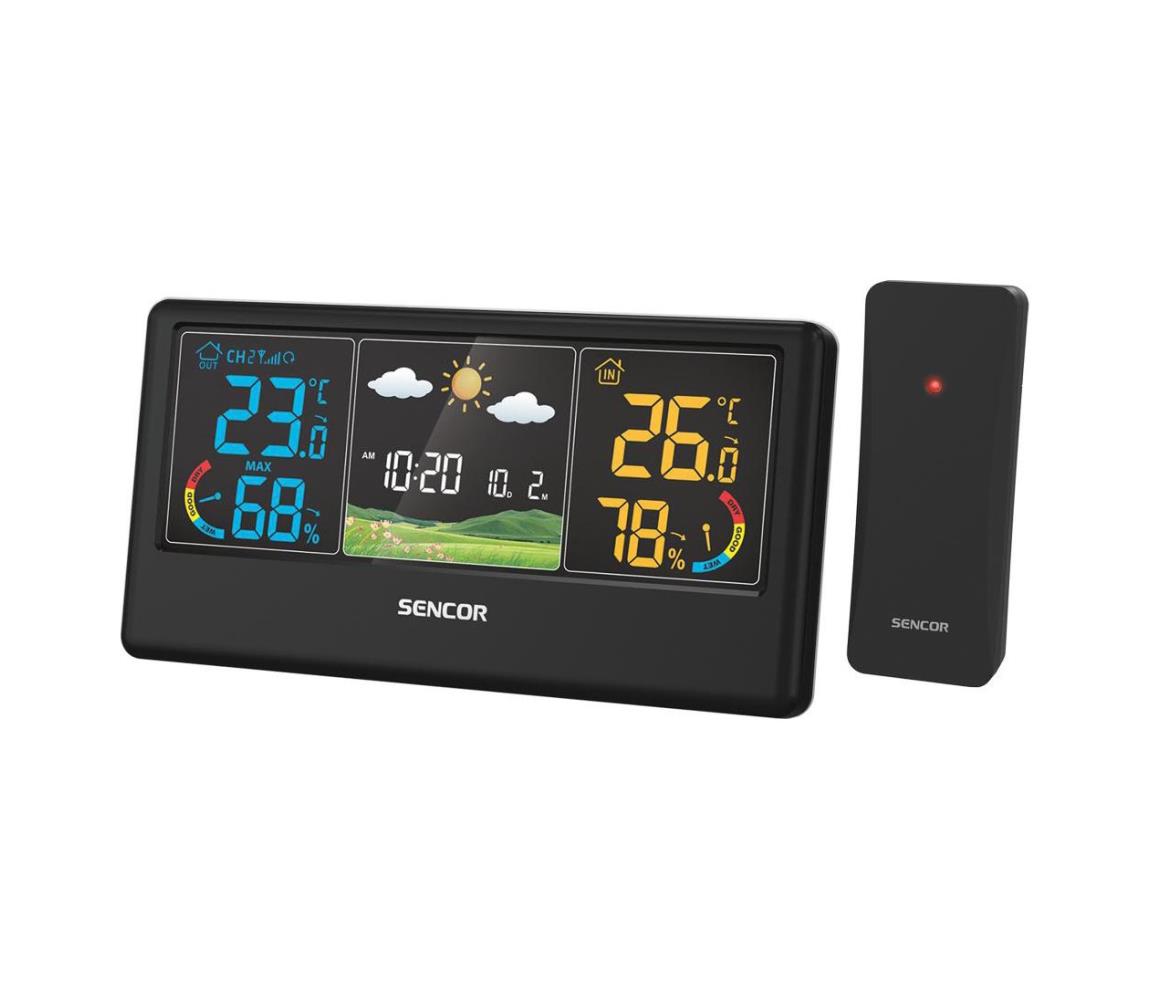 Sencor - Meteostanica s farebným LCD displejom, napájanie 3xAAA + 2xAA, čierna 52000064