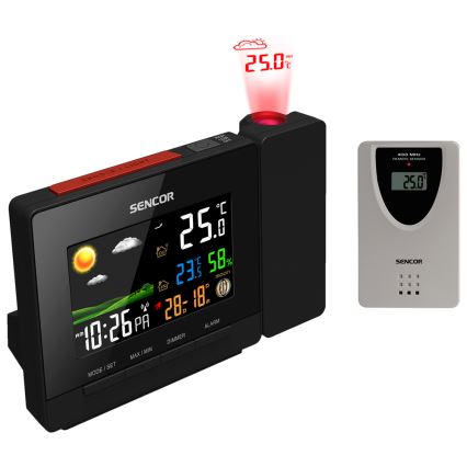 Sencor - Meteostanica s barevným LCD displejem, budíkom a projektorom 2xAA + 2xAAA