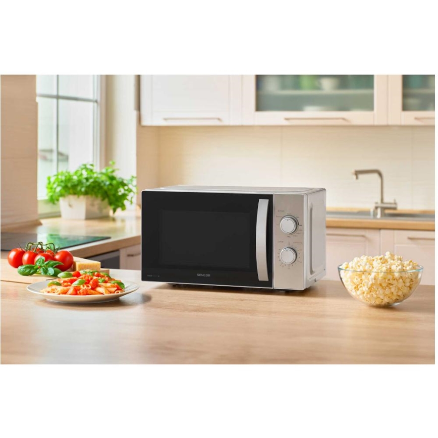 Sencor - Mikrovlnná rúra s funkciou grilu 700W/1000W/230V 20 l matný chróm